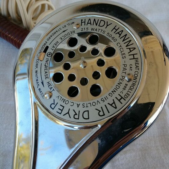 Antique 50s Hair Dryer Handy Hannah Chrome Heat Controlled Cat.995-C-Woo… - Picture 8 of 9